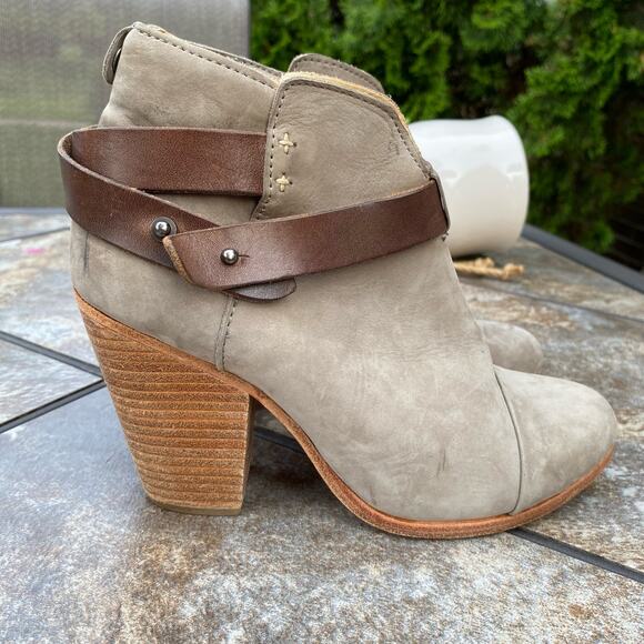 Rag &  Bone Taupe Suede Harrow Stacked Heel Ankle Booties 6.5 Western Boho - Picture 2 of 8